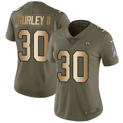 Nike Rams #30 Todd Gurley II Olive/Gold Women's Stitched NFL Limited Salute to Service Jersey